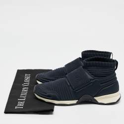 Pre Owned Chanel Navy Blue Stretch Fabric Slip On Sneakers Size 38