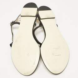 Chanel Black Leather CC Camelia Thong Flat Sandals Size 39