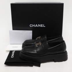 Chanel Black Leather CC Chain Details Moccasins Size 36