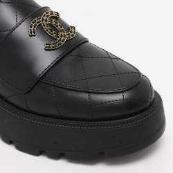 Chanel Black Leather CC Chain Details Moccasins Size 36