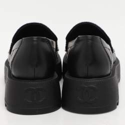 Chanel Black Leather CC Chain Details Moccasins Size 36