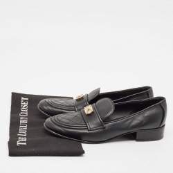 Chanel Black Quilted Leather CC Interlocking Logo Slip On Loafers Size 38