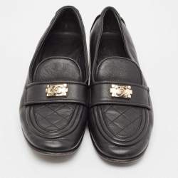 Chanel Black Quilted Leather CC Interlocking Logo Slip On Loafers Size 38