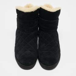 Chanel Black Suede and Shearling Ankle Boots Size 38