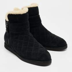 Chanel Black Suede and Shearling Ankle Boots Size 38