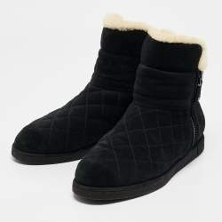 Chanel Black Suede and Shearling Ankle Boots Size 38