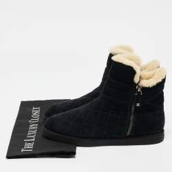 Chanel Black Suede and Shearling Ankle Boots Size 38
