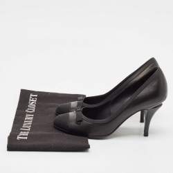 Chanel Black Leather and Fabric Bow CC Cap Toe Pumps Size 36