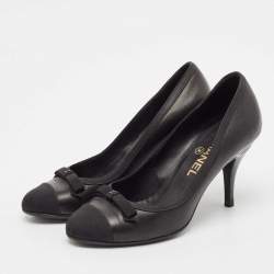 Chanel Black Leather and Fabric Bow CC Cap Toe Pumps Size 36