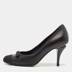 Chanel Black Leather and Fabric Bow CC Cap Toe Pumps Size 36