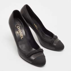 Chanel Black Leather and Fabric Bow CC Cap Toe Pumps Size 36