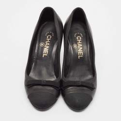 Chanel Black Leather and Fabric Bow CC Cap Toe Pumps Size 36