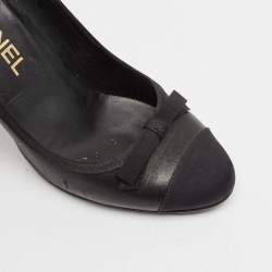 Chanel Black Leather and Fabric Bow CC Cap Toe Pumps Size 36