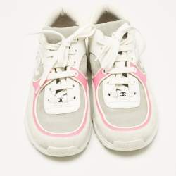 Pre Owned Chanel Multicolor Leather and Suede CC Low Top Sneakers Size 37.5