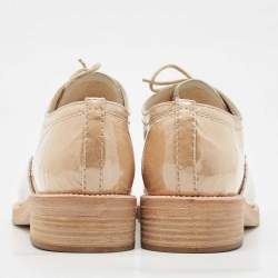 Chanel Beige/Cream Tweed and Patent Leather CC Lace Up Oxfords Size 39