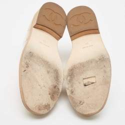 Chanel Beige/Cream Tweed and Patent Leather CC Lace Up Oxfords Size 39