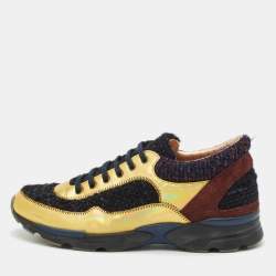 Chanel Multicolor Tweed, Suede and Metallic Leather Lace Up Sneakers Size 38