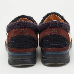 Chanel Multicolor Tweed, Suede and Metallic Leather Lace Up Sneakers Size 38