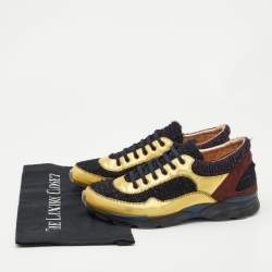Chanel Multicolor Tweed, Suede and Metallic Leather Lace Up Sneakers Size 38