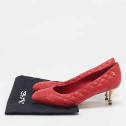 Chanel Red Quilted Leather CC Cap Toe Pumps Size 38