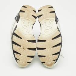 Chanel Black/ White Leather CC Logo Lace Up Sneakers Size 38