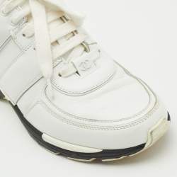 Chanel Black/ White Leather CC Logo Lace Up Sneakers Size 38