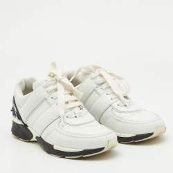 Chanel Black/ White Leather CC Logo Lace Up Sneakers Size 38