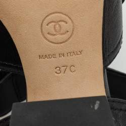 Pre Owned Chanel Black Leather CC Turnlock Block Heel Ankle Strap Sandals Size 37