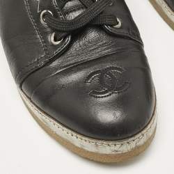 Chanel Black Leather CC Derby Ankle Boots Size 38.5