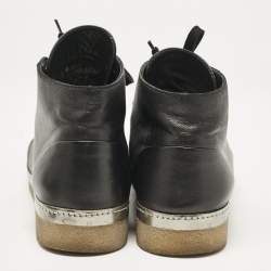 Chanel Black Leather CC Derby Ankle Boots Size 38.5
