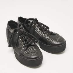 Pre Owned Chanel Black Leather and Mesh Platform Low Top Sneakers Size 38