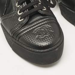 Pre Owned Chanel Black Leather and Mesh Platform Low Top Sneakers Size 38