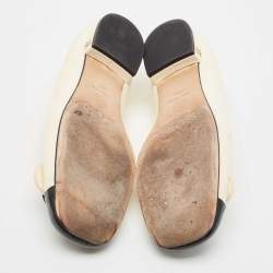 Pre Owned Chanel Beige/Black Leather Faux Pearl Camelia Ballet Flats Size 38