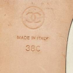 Pre Owned Chanel Beige/Black Leather Faux Pearl Camelia Ballet Flats Size 38
