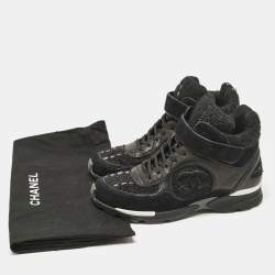 Chanel Black Tweed, Suede and Leather CC High Top Sneakers Size 38
