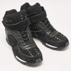Chanel Black Tweed, Suede and Leather CC High Top Sneakers Size 38