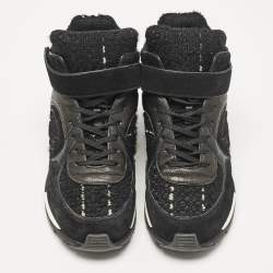 Chanel Black Tweed, Suede and Leather CC High Top Sneakers Size 38