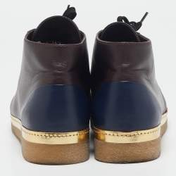 Chanel Blue/Brown Leather CC Cap Toe Ankle Length Boots Size 38.5