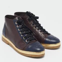 Chanel Blue/Brown Leather CC Cap Toe Ankle Length Boots Size 38.5