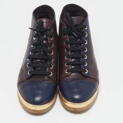 Chanel Blue/Brown Leather CC Cap Toe Ankle Length Boots Size 38.5
