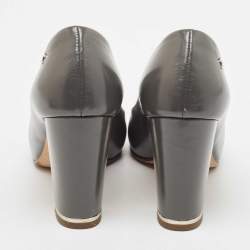 Chanel Grey Leather Cap Toe CC Block Heel Pumps Size 37