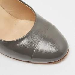 Chanel Grey Leather Cap Toe CC Block Heel Pumps Size 37