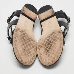 Pre Owned Chanel Black Leather Chain Detail Flat Sandals Size 38.5