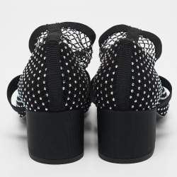 Chanel Black Lace and Patent Leather 23S Crystal Embellished Sock Boots Size 37