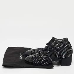 Chanel Black Lace and Patent Leather 23S Crystal Embellished Sock Boots Size 37