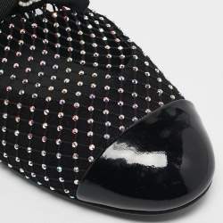 Chanel Black Lace and Patent Leather 23S Crystal Embellished Sock Boots Size 37