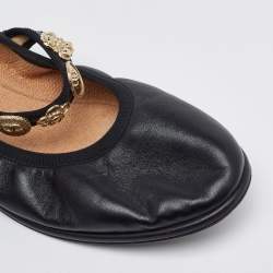 Pre Owned Chanel Black Leather Charm Mary Jane Ballet Flats Size 39