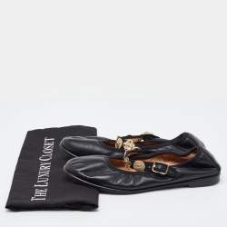 Pre Owned Chanel Black Leather Charm Mary Jane Ballet Flats Size 39