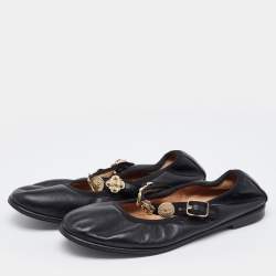 Pre Owned Chanel Black Leather Charm Mary Jane Ballet Flats Size 39