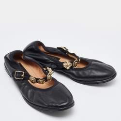 Pre Owned Chanel Black Leather Charm Mary Jane Ballet Flats Size 39